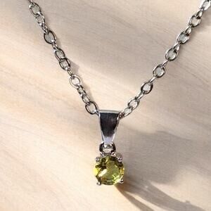 Silver Yellow Green Peridot Birthstone Pendant Necklace Minimalist Dainty Gift